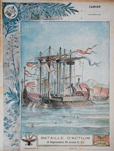 Copertina di quaderno scolastico che illustra la Battaglia di Azio, 2 settembre 31 a.C., c.1900 da G. Dascher
