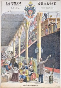 La partenza degli emigranti da Le Havre, copertina di un libro scolastico