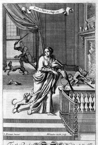 Un interno con una donna e animali, illustrazione dal Libro 1 Parte 8 Capitolo 12 di 