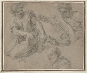 Studi di un uomo inginocchiato, mezzobusto, braccio e busto da G. Ladan
