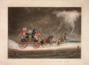 La diligenza in un temporale su Newmarket Heath, Suffolk, 1827