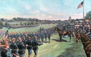 Il presidente McKinley rivede i volontari degli Stati Uniti al campo Alger da G. W. Peters