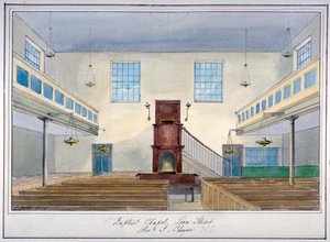 Vista interna della Lion Street Baptist Chapel, vicino a New Kent Road, Southwark, Londra, 1826 da G Yates