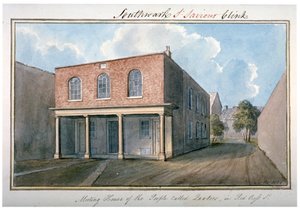 Vista della Casa di Riunione dei Quaccheri in Redcross Street, Southwark, Londra, 1825