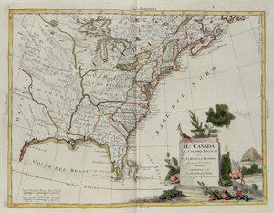 Canada, le Colonie Inglesi con Louisiana e Florida, incisione di G. Zuliani tratta dal Tomo I del Nuovissimo Atlante pubblicato a Venezia nel 1778 da Antonio Zatta, Collezione Privata