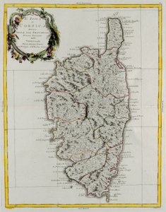 Isola di Corsica divisa nelle sue province, incisione di G. Zuliani tratta dal Tomo II del "Nuovo Atlante" pubblicato a Venezia nel 1782 da Antonio Zatta, Collezione Privata