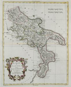 Regno di Napoli diviso nelle sue province, incisione di G. Zuliani tratta dal Tome II del "Nuovissimo Atlante" pubblicato a Venezia nel 1781 da Antonio Zatta, Collezione Privata
