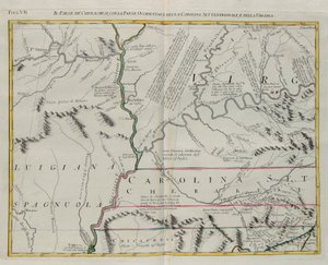 Terra dei Cherokee con la parte occidentale della Carolina del Nord e della Virginia, incisione di G. Zuliani tratta dal Tomo I del "Nuovo Atlante" pubblicato a Venezia nel 1778 da Antonio Zatta, Collezione Privata da G. Zuliani