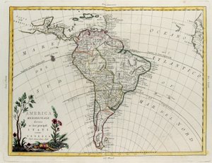 America del Sud divisa nei suoi principali Stati, incisione di G. Zuliani tratta dal Tomo IV del "Nuovissimo Atlante" pubblicato a Venezia da Antonio Zatta, Collezione Privata da G. Zuliani
