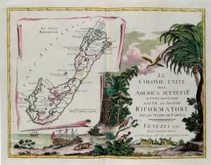 Le Isole Bermuda e il frontespizio della sezione dedicata alle Colonie Unite del Nord America, incisione di G. Zuliani tratta dal Tomo I del "Novissimo Atlante" pubblicato a Venezia nel 1778 da Antonio Zatta, Collezione Privata da G. Zuliani