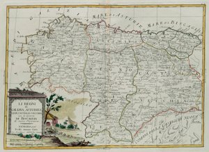 I Regni di Galizia, Asturie, Leon, Castilla Vieja con il Consiglio di Biscaglia, incisione di G. Zuliani tratta dal Tomo I del Nuovissimo Atlante pubblicato a Venezia nel 1776 da Antonio Zatta, Collezione Privata da G. Zuliani
