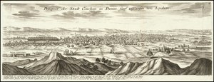 1720 illustrazione - Prospettiva della città di Cashan in Persia a cinque giorni di viaggio da Ispahan da Gabriel Bodenehr