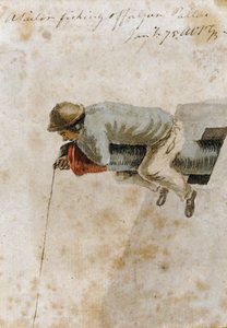 Un marinaio pescatore seduto su un cannone