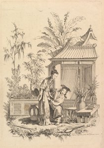 Scena di chinoiserie con figure in un paesaggio