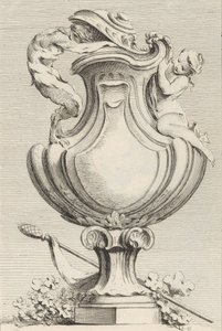 Progetto per un vaso con un fauno e una ninfa, dal Livre de Vases, tavola 1, 1742-50 da Gabriel Huquier