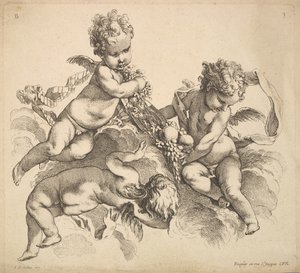 Tre bambini con un piatto di frutta, 1738-45 da Gabriel Huquier