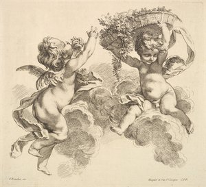 Due bambini, uno con un cesto di fiori