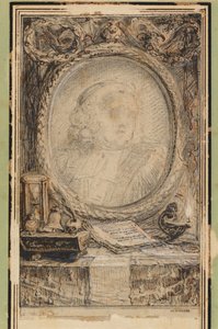 Cornice allegorica con un pipistrello