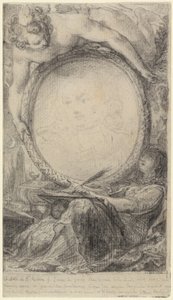 Cornice allegorica con un genio e una donna velata che scrive da Gabriel Jacques de Saint Aubin