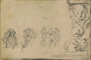Schizzi di ballerini e teste di putti
