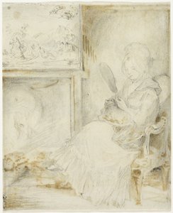 Donna seduta che tiene un gatto sulle ginocchia da Gabriel Jacques de Saint Aubin