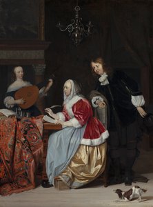 Una giovane donna che compone un pezzo di musica da Gabriel Metsu