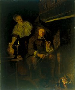Tedesco: Der Raucher am Kamin Il fumatore al focolare da Gabriel Metsu