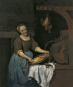Cameriera di cucina che prepara il pesce da Gabriel Metsu