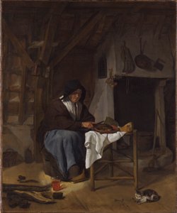 Donna anziana a tavola in un interno da Gabriel Metsu