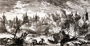 Battaglia navale - incisione da Gabriel Perelle