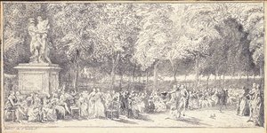 Un incontro nei Giardini delle Tuileries intorno a una statua, 1760 da Gabriel de Saint Aubin