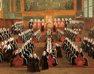 Consiglio dei Pregadi nel Palazzo Ducale, (dettaglio) da Gabriele Bella