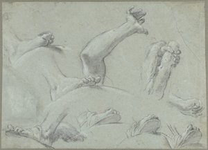 Foglio di schizzi con studi di piedi, mani e un braccio da Gaetano Gandolfi
