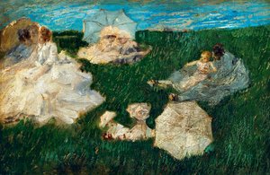 Donna con bambini in giardino da Gaetano Previati