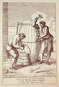 Bottai al lavoro, Incisione di Gaetano Gherardo Zompini da Le arti della vita quotidiana nella città di Venezia, Italia da Gaetano Zompini