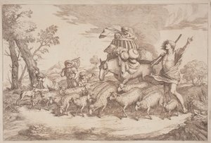 Un viaggio pastorale con un bambino in un cesto a cavallo
