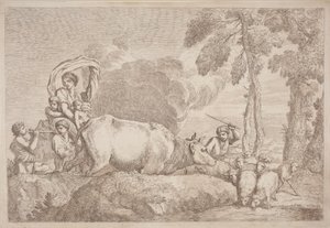 Una donna con due bambini a cavallo da Gaetano Zompini, after Giovanni Benedetto Castiglione