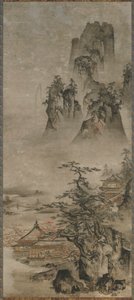Paesaggio: montagne, ruscello e case da Gakuo Zokyu