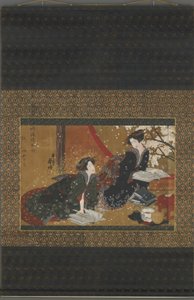 Due geisha che leggono da un libro, periodo Edo da Gakutei Harunobu