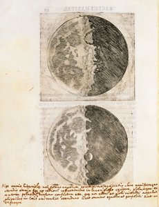 Sidereus Nuncius (Messaggero Stellare) con disegni delle fasi e della superficie della Luna da Galileo Galilei