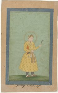 Ritratto di Akbar, in piedi, con piuma in mano da Gangaram (attributed to)
