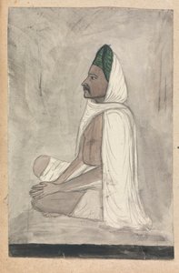 Uomo con turbante verde seduto a gambe incrociate da Gangaram Chintaman Tambat