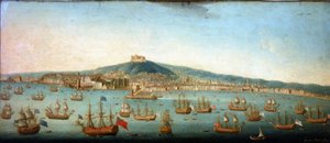 Veduta della baia di Napoli con la flotta dell