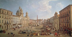 Veduta di Piazza Navona, dipinto di Gaspar van Wittel o Gaspare Vanvitelli (1652 o 1653-1736), olio su tela, Italia