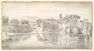 Chiesa e case lungo un fiume da Gaspar van Wittel