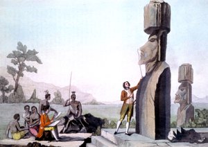 La Perouse con il suo equipaggio, misurando le statue sull