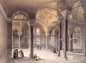 Haghia Sophia, tavola 14: la Galleria Orientale, inciso da Louis Haghe da Gaspard (after) Fossati