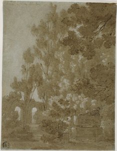 Veduta degli archi diroccati e della tomba di Villa Borghese