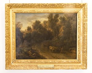 Paesaggio classico con un carro di buoi e figure