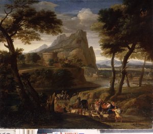 Paesaggio con gruppo di viaggiatori